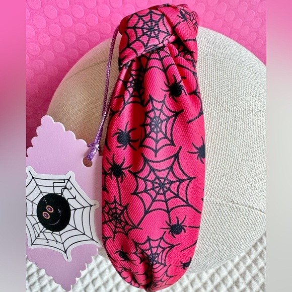 Unbranded Accessories - New Halloween Pink & Black Spiders & Webs Fabric Adult Size Knotted Headband